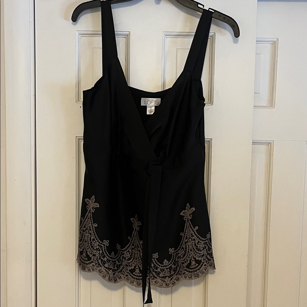 LOFT Black Sleeveless Top with Decorative Hem